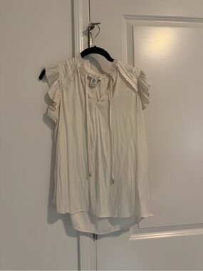 Rachel Zoe Cream Ruffle-Trim Sleeveless Top